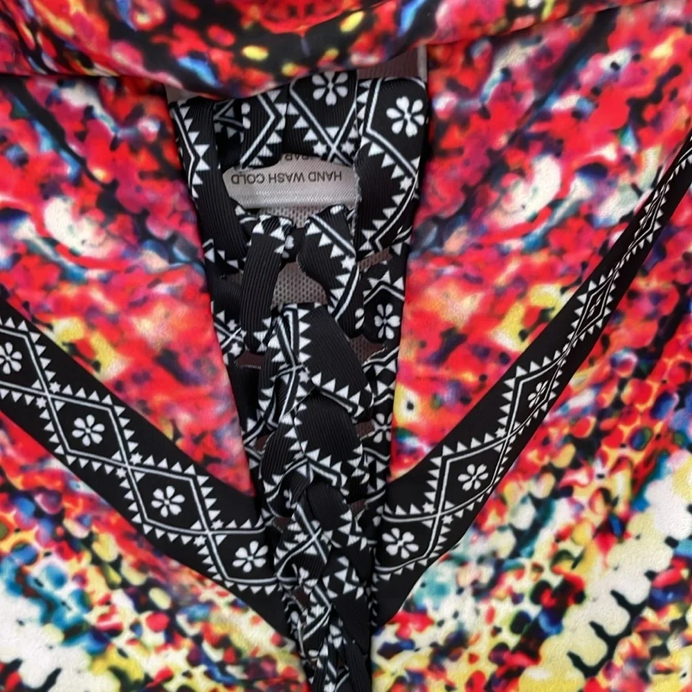 Multicolor V-Pattern One-Piece Swimsuit Size 2XL